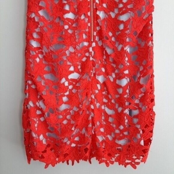 TWIK Simons Red Floral Lace Overlay Sheath Dress Sz S - Picture 9 of 11